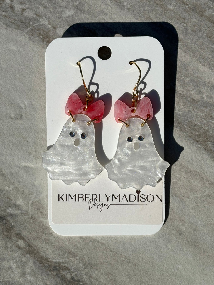 Ghost Earrings (Pink Bow)
