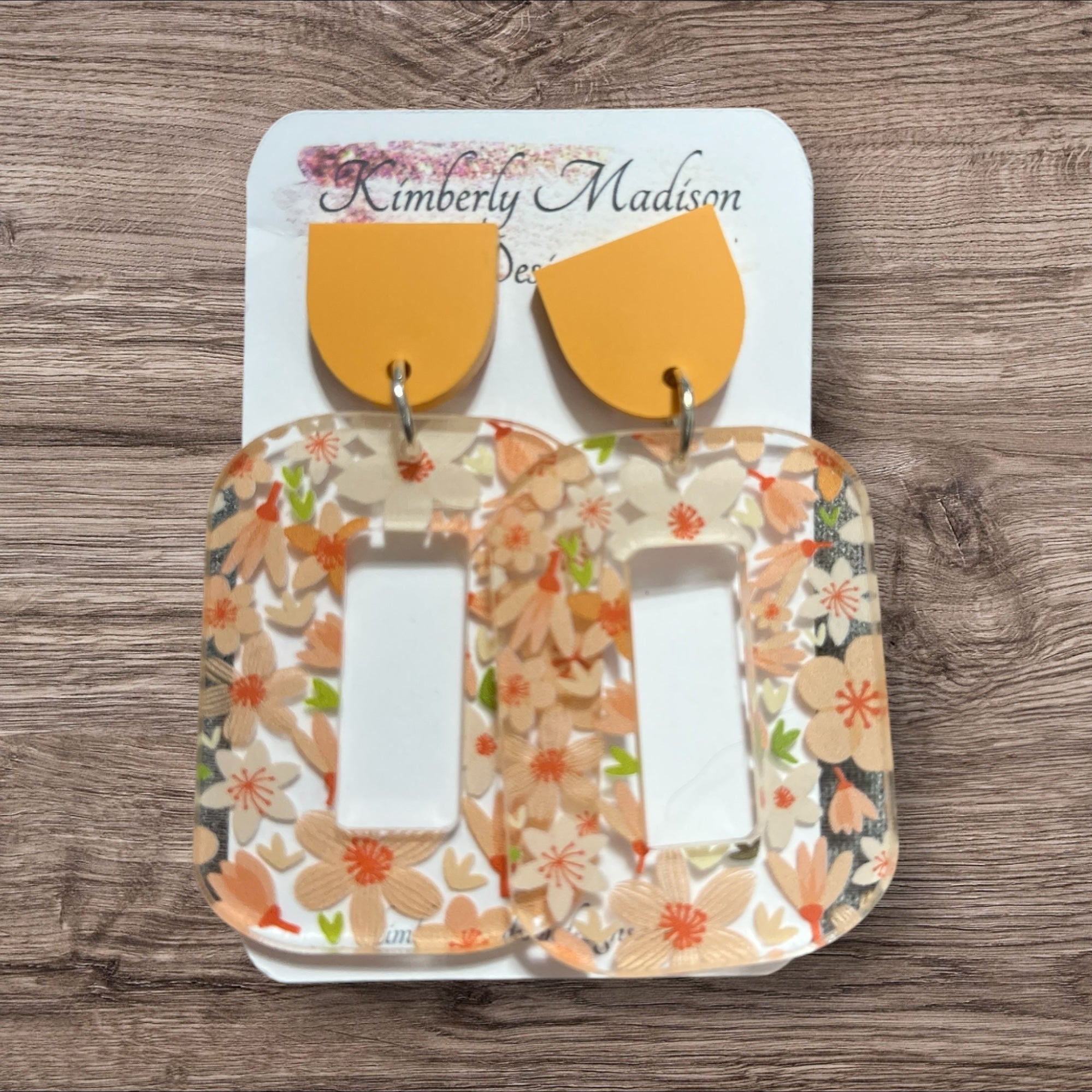 Orange and Floral Pattern Earrings