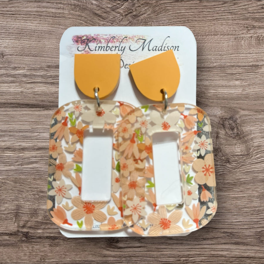 Orange and Floral Pattern Earrings