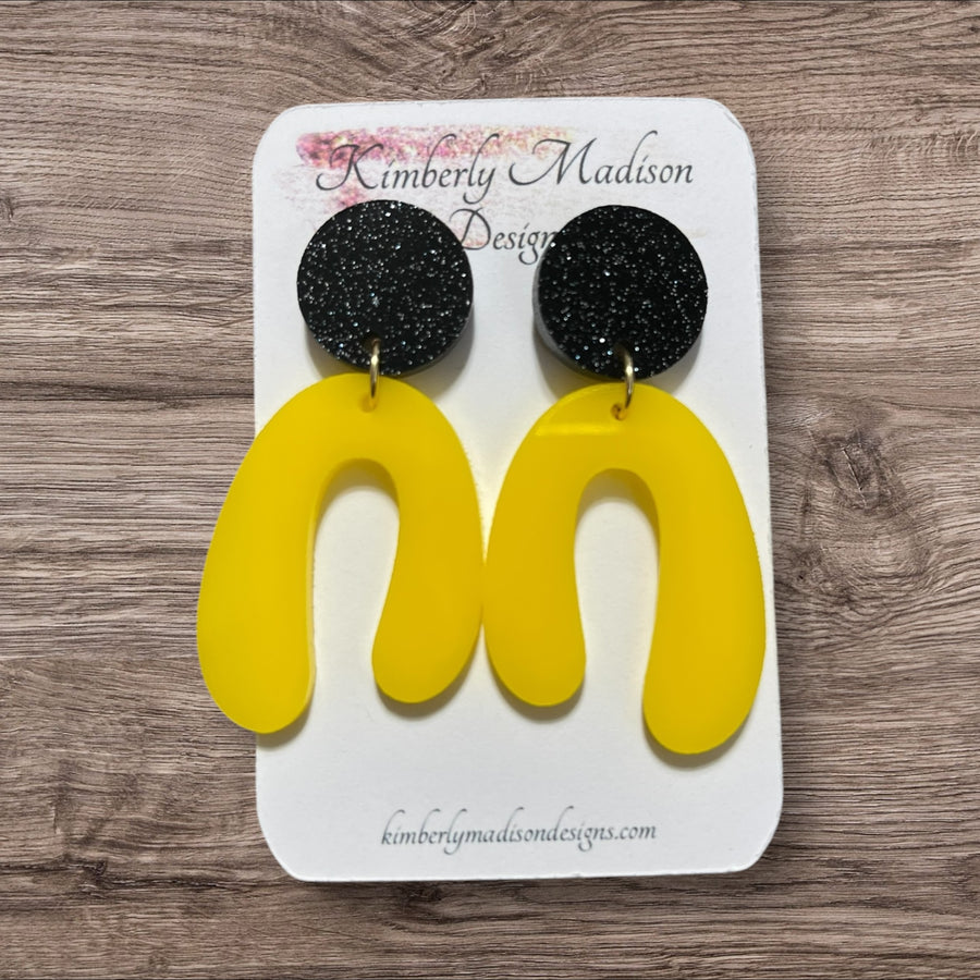 Black Glitter and Yellow Earrings