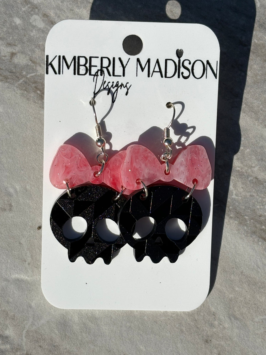 Skull Earrings (Pink Bow)